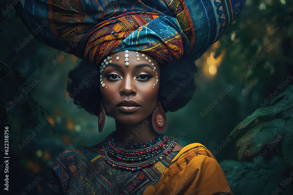 Wall mural portrait of a traditional and stunningly beautiful african woman, showcasing the vibrant splendor of