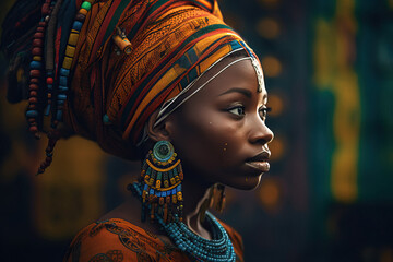 Portrait of a traditional and stunningly beautiful African woman, showcasing the vibrant splendor...