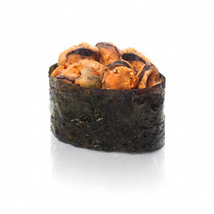 Gunkan Maki Sushi with Spicy mussel, sushi mussel on white background