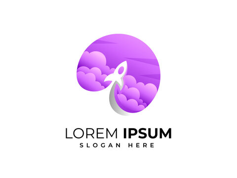 Rocket launch logo design in outer space