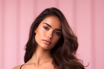 Naklejka premium Generative ai studio portrait of beautiful latino brunette young woman on colour backgrounds