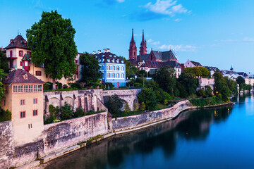 Fototapeta na wymiar Basel architecture along Rhine River. Basel, Basel-Stadt, Switzerland.