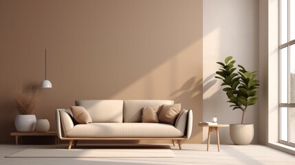 Modern Minimal clean clear contemporary living room home interior design daylight background,beige white sofa couch in living room daylight from window freshness moment mock up interior,generative ai - Powered by Adobe