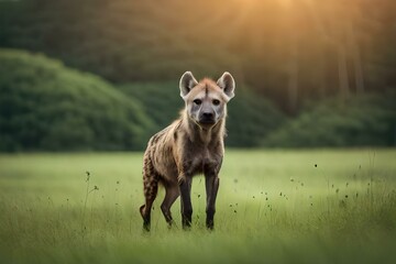 hyena in the green forest generated Ai technology