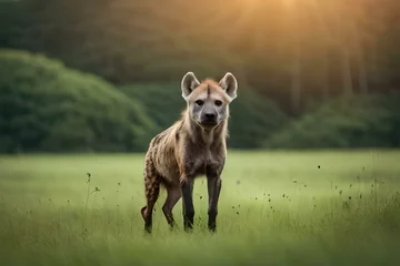 Photo sur Plexiglas Hyène hyena in the green forest generated Ai technology