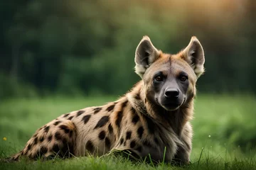Fotobehang hyena in the green forest generated Ai technology © baloch