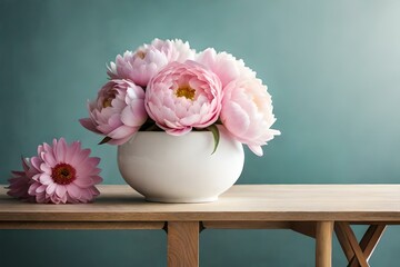 peony flower in the white vase generated Ai technology
