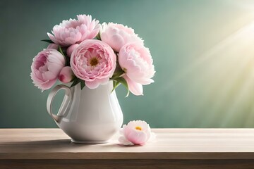 peony flower in the white vase generated Ai technology