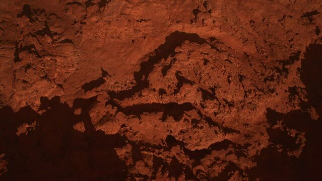 Top aerial shot of the red Martian desert surface on Mars. Sci-Fi rocky landscape