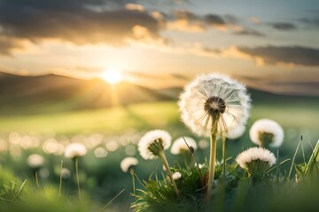 dandelion in the field generated Ai technology