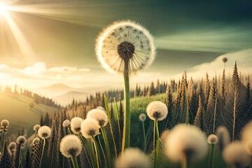 field of dandelions generated Ai technology