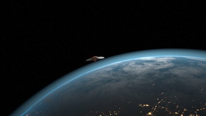 Unidentified Flying Object UFO. Spaceship Hovering. Flying saucer.  © CESM I Studio