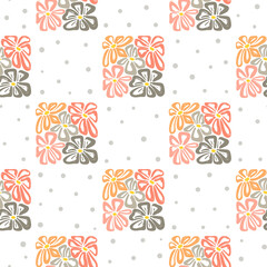 Seamless floral pattern with doodle flowers. Vector checkered background, textile design - 622322156