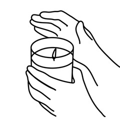 candle line art with hand 