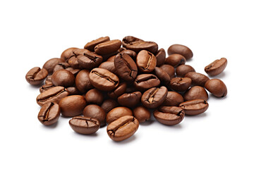 pile of roasted coffee beans white background
