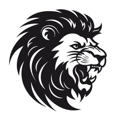 Fototapeta na wymiar Roaring lion head vector isolated on white background. Black and white illustration