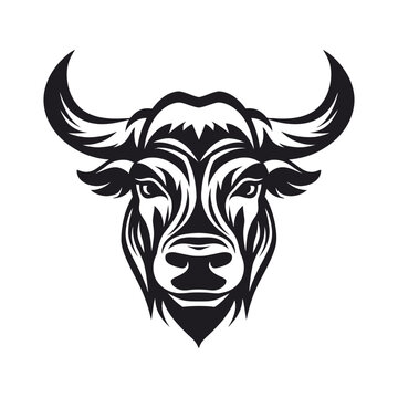 Bull head vector illustration isolated on white background. Head of buffalo.