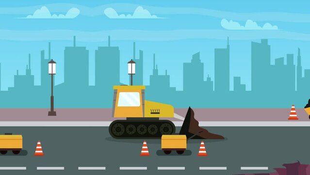 Driving an excavator moving dirt or soil away