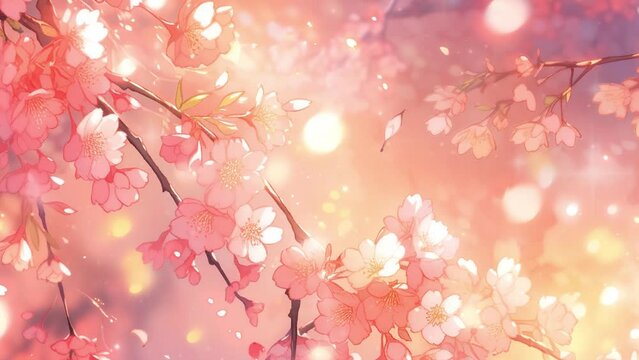 Fantasy radiant sakura cherry blossom in spring on pink background