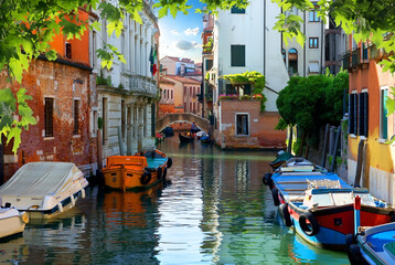 Fototapeta na wymiar Sunny day in the street of Venice, Italy