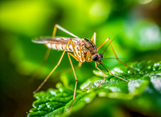 Makroaufnahme einer M&uuml;cke, Stechm&uuml;cke (Culicidae) , auf einem Strauch, Generative AI