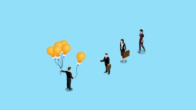 businessman sharing knowledge to another businessmen symbolize by light bulb balloons
