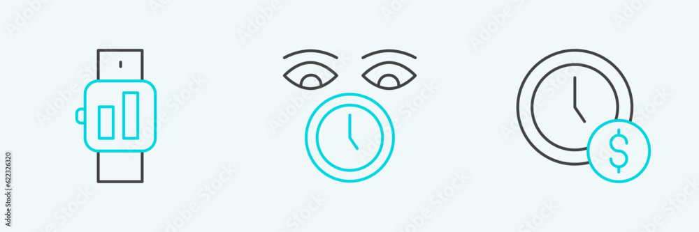 Wall mural Set line Time is money, Smartwatch and Clock icon. Vector