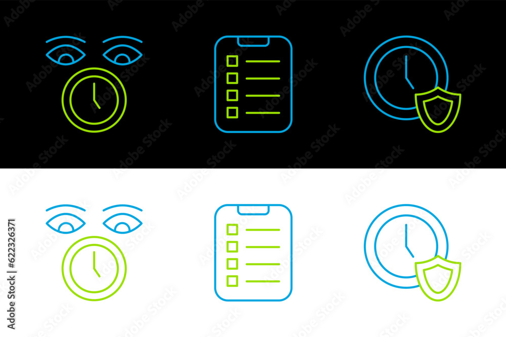 Canvas Prints Set line Clock with shield, and To do list or planning icon. Vector