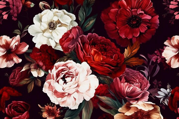 burgundy vintage nature bouquet art dark peony decoration wallpaper background flower. Generative AI.