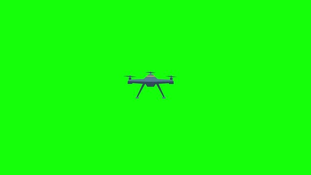 Drone flying over green screen 2d cartoon animation