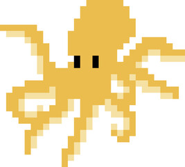 Fototapeta premium Octopus cartoon icon in pixel style.