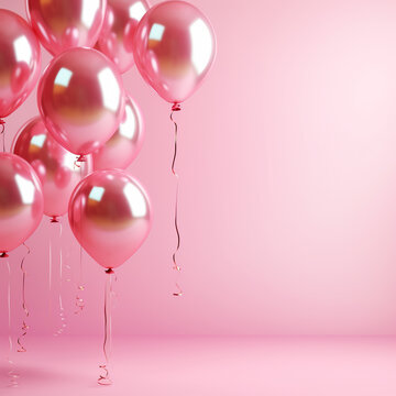 Shining pink balloons on a pink background