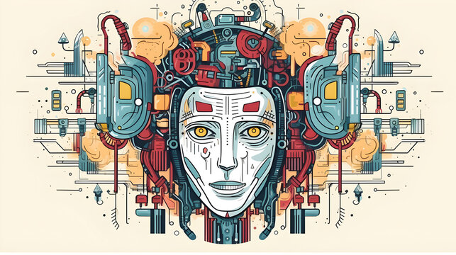 Print:neo-expressionism of brain illustration.GenerativeAI.