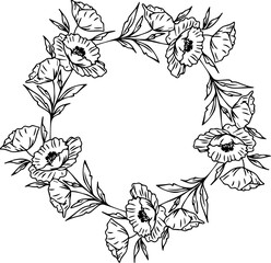 Hand drawn vector frame. Floral wreath with leaves for wedding and holiday. Decorative elements for design. Isolated