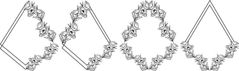 Cute hand drawn set of flowers. Doodle plant vector illustration for wedding design, logo and greeting card. Isolated on transparent background