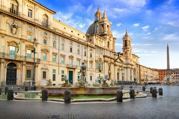 Fototapeta na wymiar Pamphili palace and fountain of Moor on piazza Navona in Rome, Italy