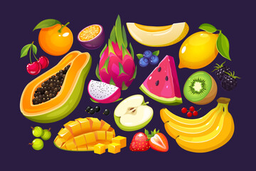 Colorful fruits and berries collection