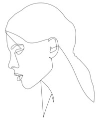 Girl. Minimalistic silhouette of a female face. Black and white.