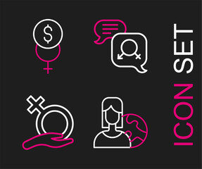 Set line Women from different countries, Female gender, Gender equality and Feminism finance icon. Vector