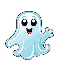 Cartoon white ghost with a smile on white background
