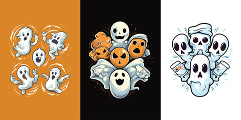 Obraz premium Cartoon ghost stickers in white color collection
