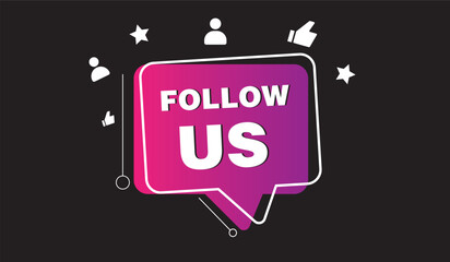 Follow us vector banner on black background. Isolated icon for following social media