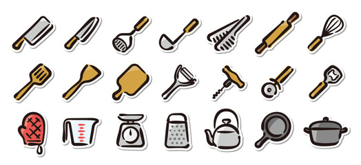 Illustrated sticker set of kitchen tool.Quick and simple to use.