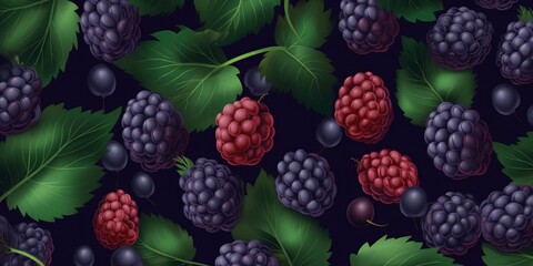 Fresh Organic Blackberry Berry Cartoon Horizontal Background Illustration. Healthy Vegetarian Diet. Ai Generated Drawning Background Illustration with Delicious Juicy Blackberry Berry.