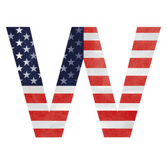 Fototapeta premium Letter W hand painted USA alphabet text with United state of America flag inside watercolor brush paint isolate on white background. Vector illustration 