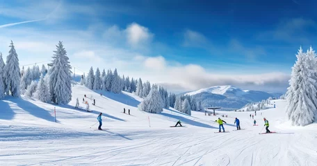 Fotobehang snow covered mountains with ski slope. ai generative. © W&S Stock