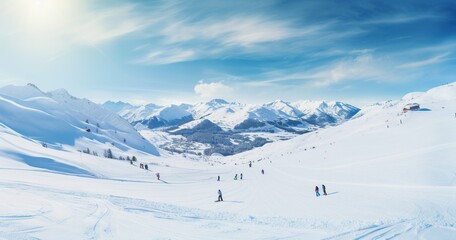 Fototapeta na wymiar snow covered mountains with ski slope. ai generative.