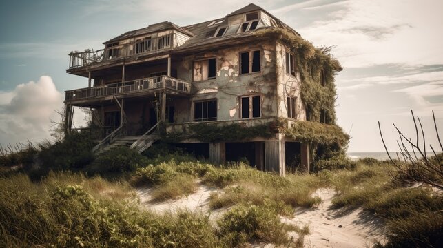 An eerie abandoned beachfront hotel