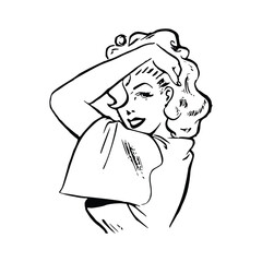 Beautiful girl with curly hair. Vector illustration in sketch style.