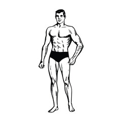Vector hand drawn sketch of a man in underwear. Isolated on white background.